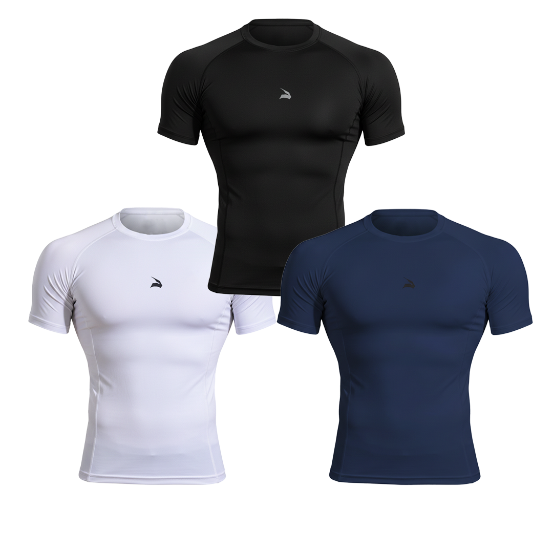 Pack 3x Compression T-Shirt Unisexe GYMLYNX - Noir & Blanc & Bleu