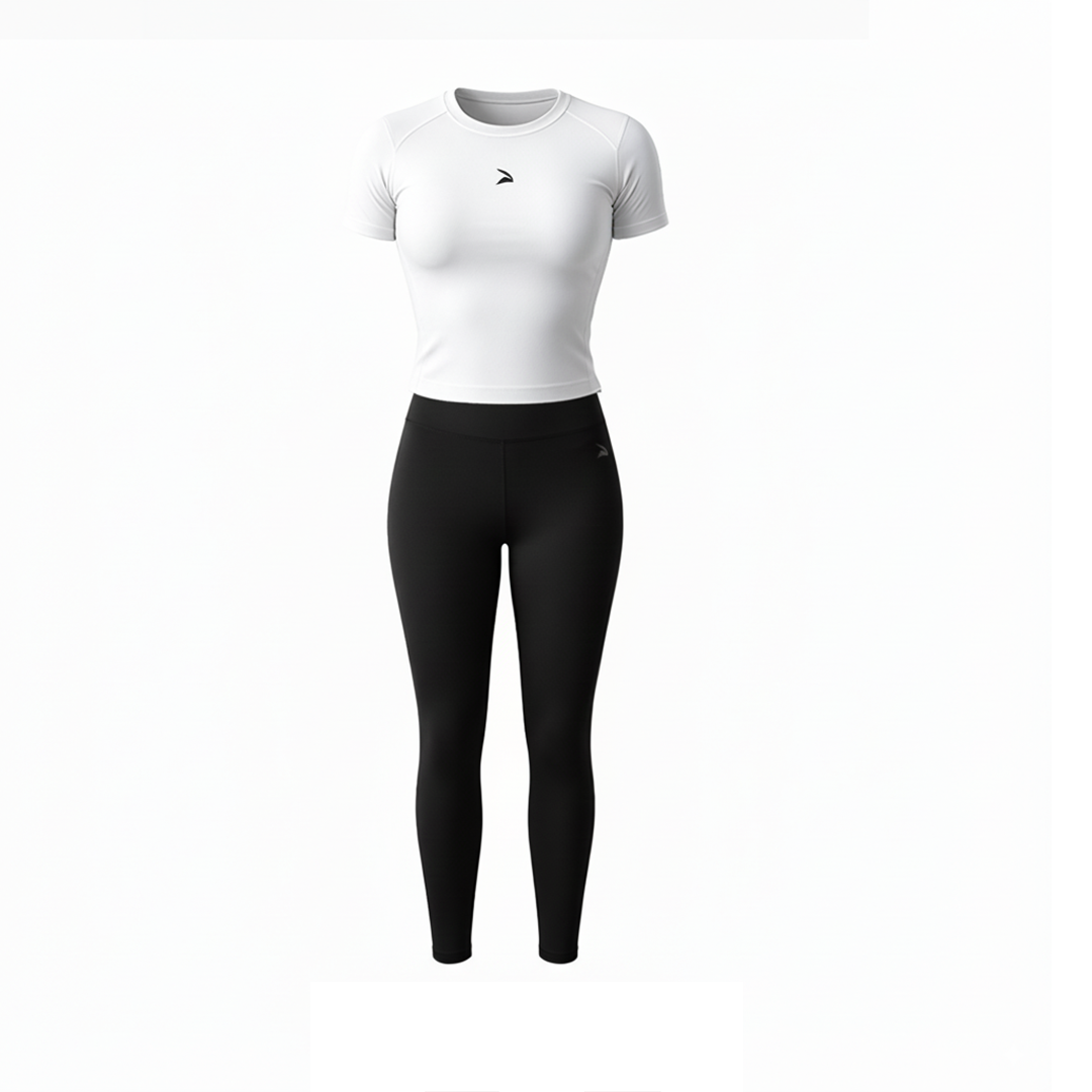 Set Femme GymLynx – Legging Taille Haute + T-Shirt de Compression | Blanc / Noir