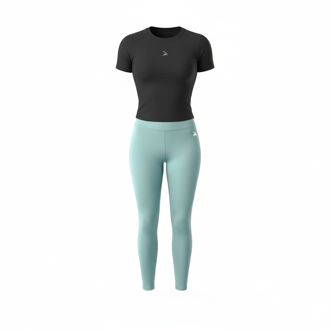 Set Femme GymLynx – Legging Taille Haute + T-Shirt de Compression | Noir / Vert