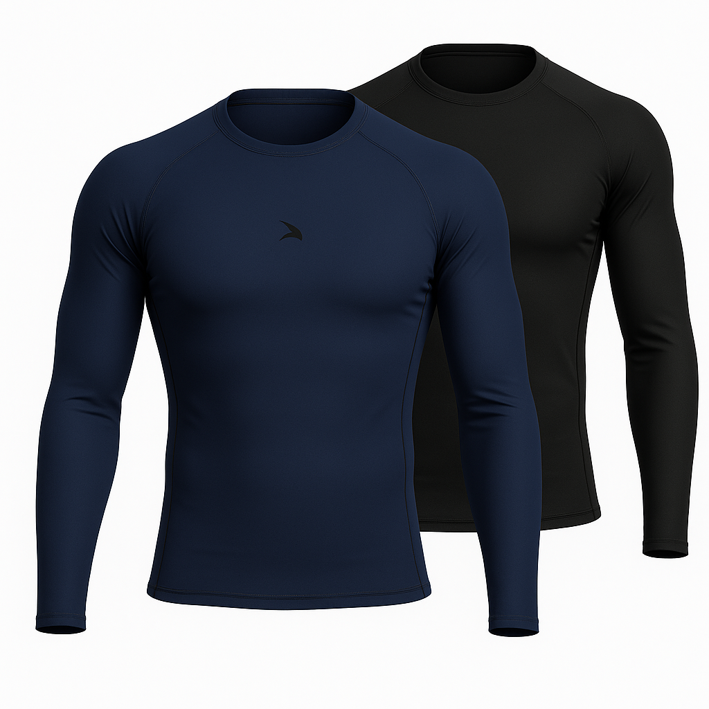 Pack de 2 Hauts de Compression Manches Longues (Noir + Bleu)