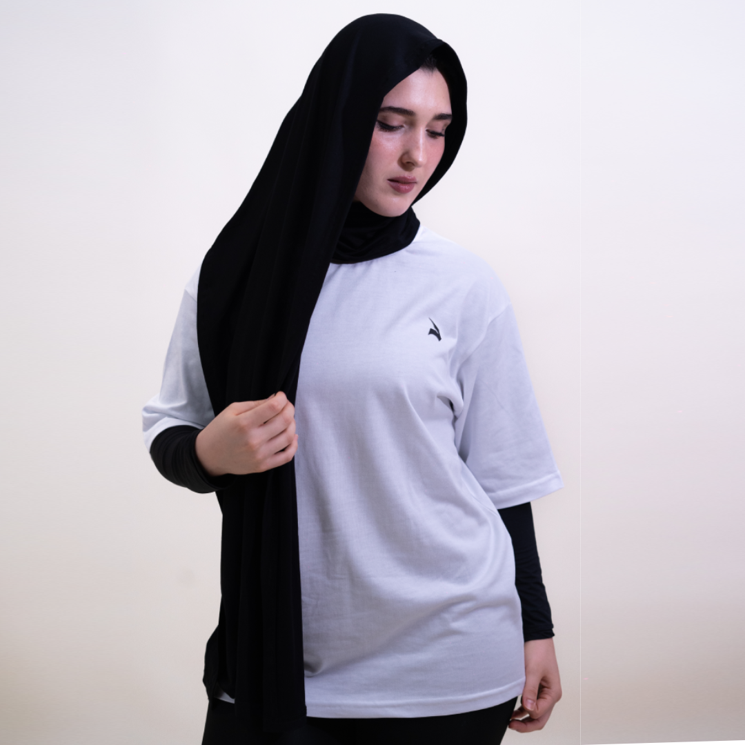 Ensemble Hijabi GYMLYNX – Pull en Coton + Hijab + Pump Cover - Blanc