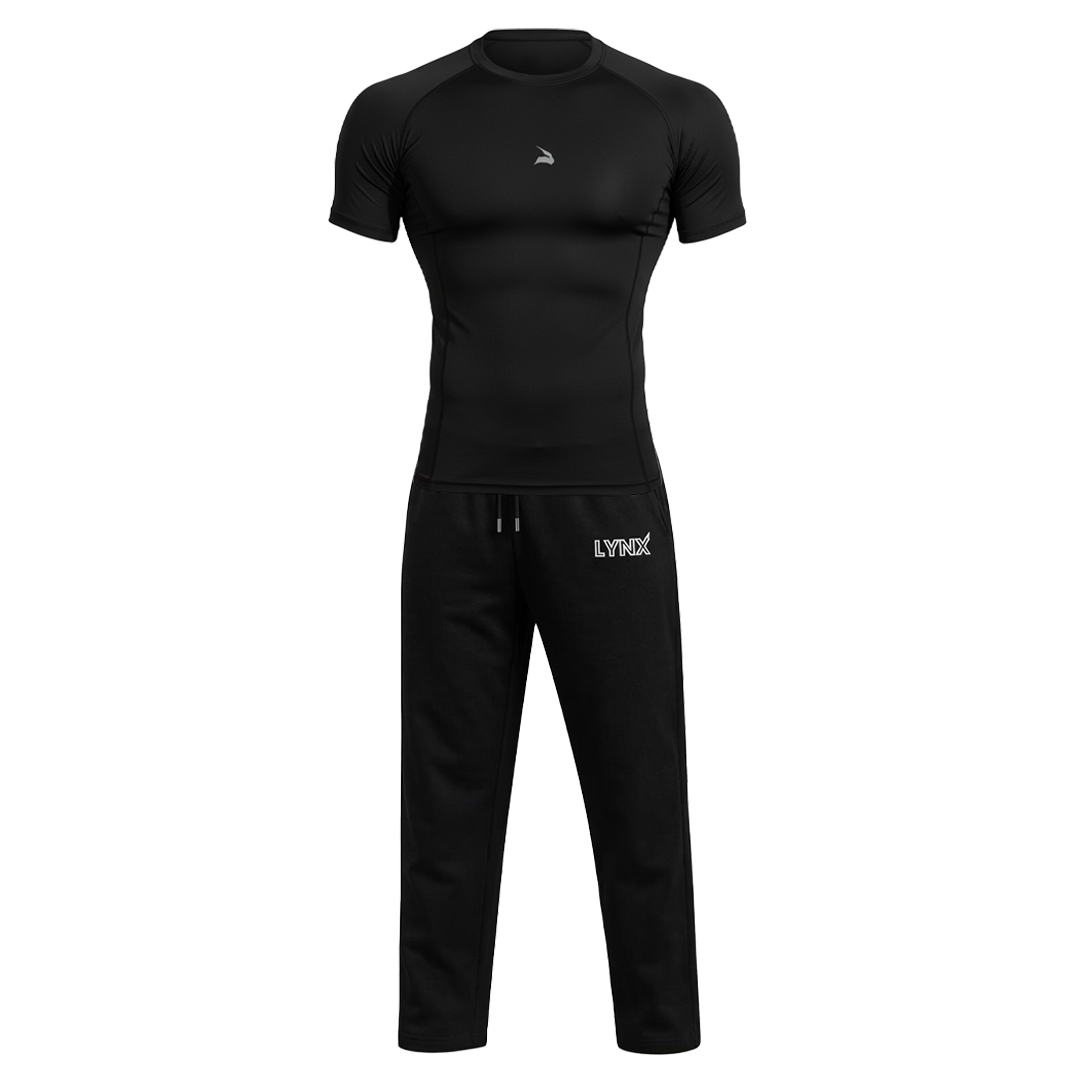 Pack GymLynx Jogger Sport Unisexe Noir + T-Shirt de Compression Unisexe – Noir