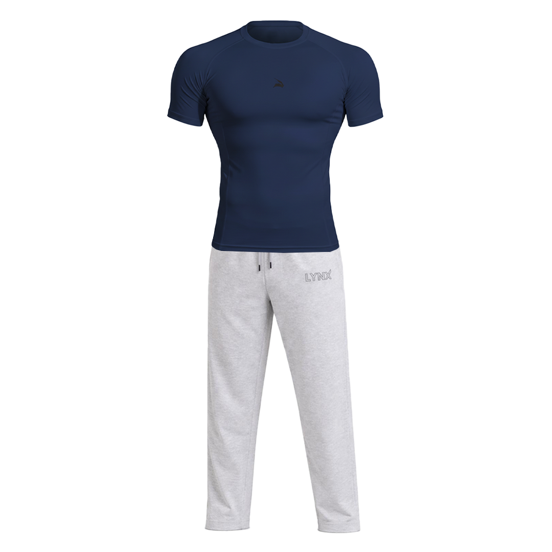 Pack GymLynx Jogger Sport Unisexe Gris + T-Shirt de Compression Unisexe – Bleu