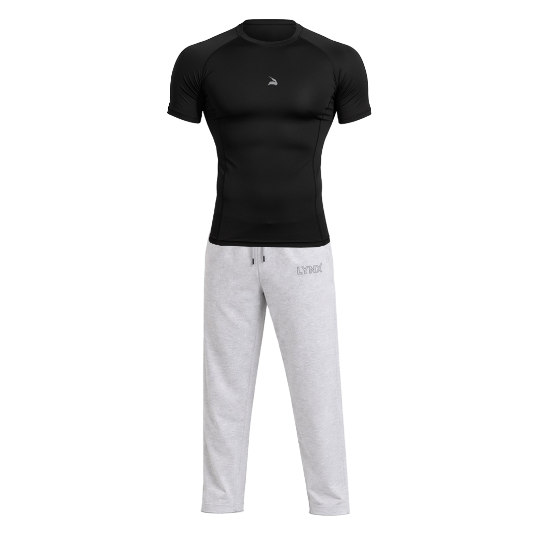 Pack GymLynx Jogger Sport Unisexe Gris + T-Shirt de Compression Unisexe – Noir