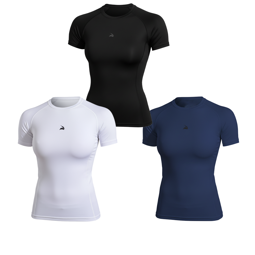 Pack 3x Compression T-Shirt Unisexe GYMLYNX - Noir & Blanc & Bleu