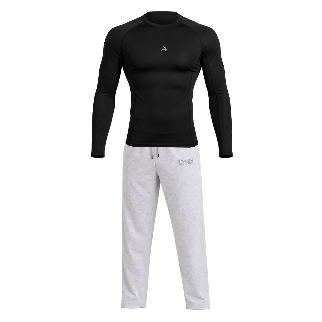 Pack GymLynx Jogger Sport Unisexe Gris + Shirt de Compression Manches Longues Noir