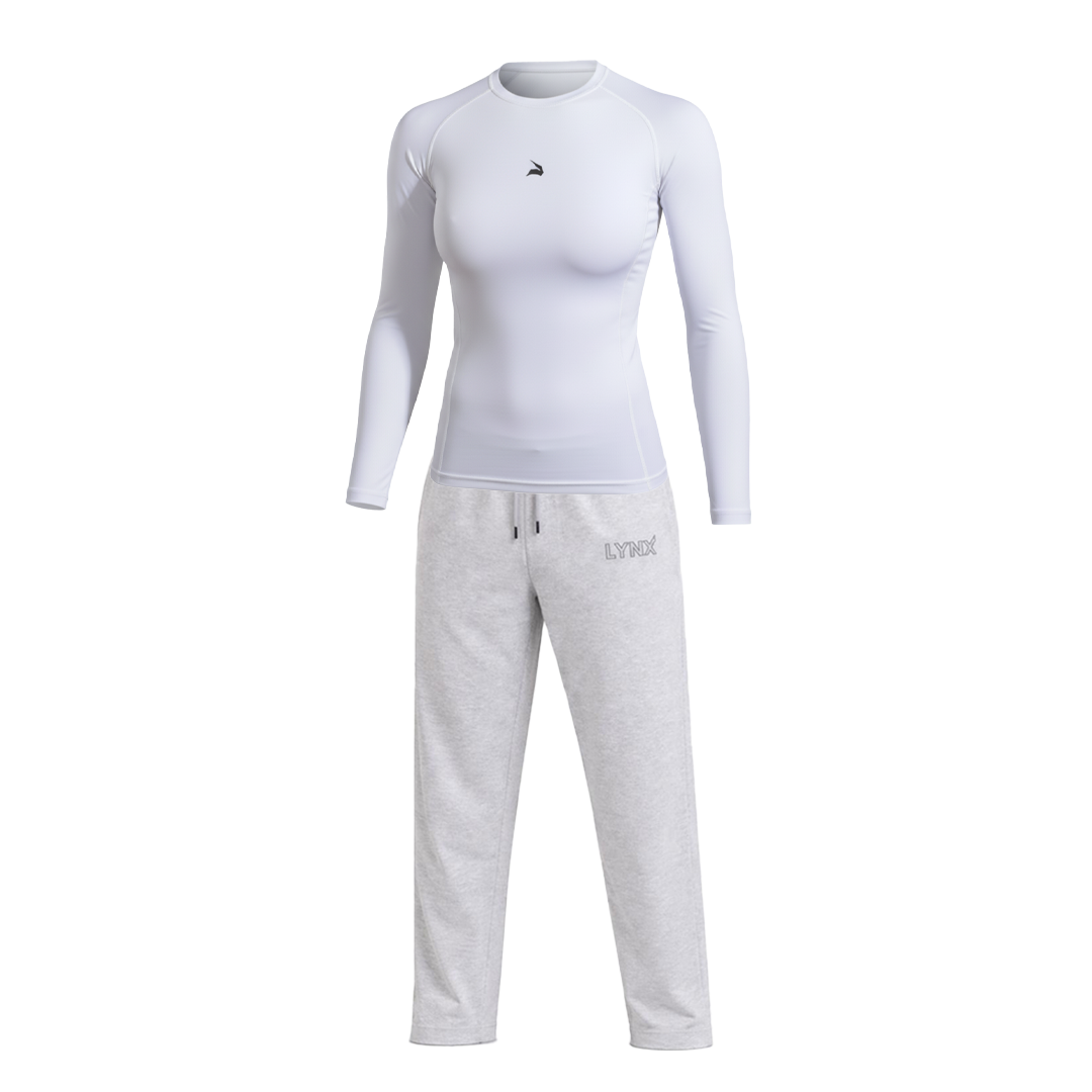 Pack GymLynx Jogger Sport Unisexe Gris + Shirt de Compression Manches Longues Blanc