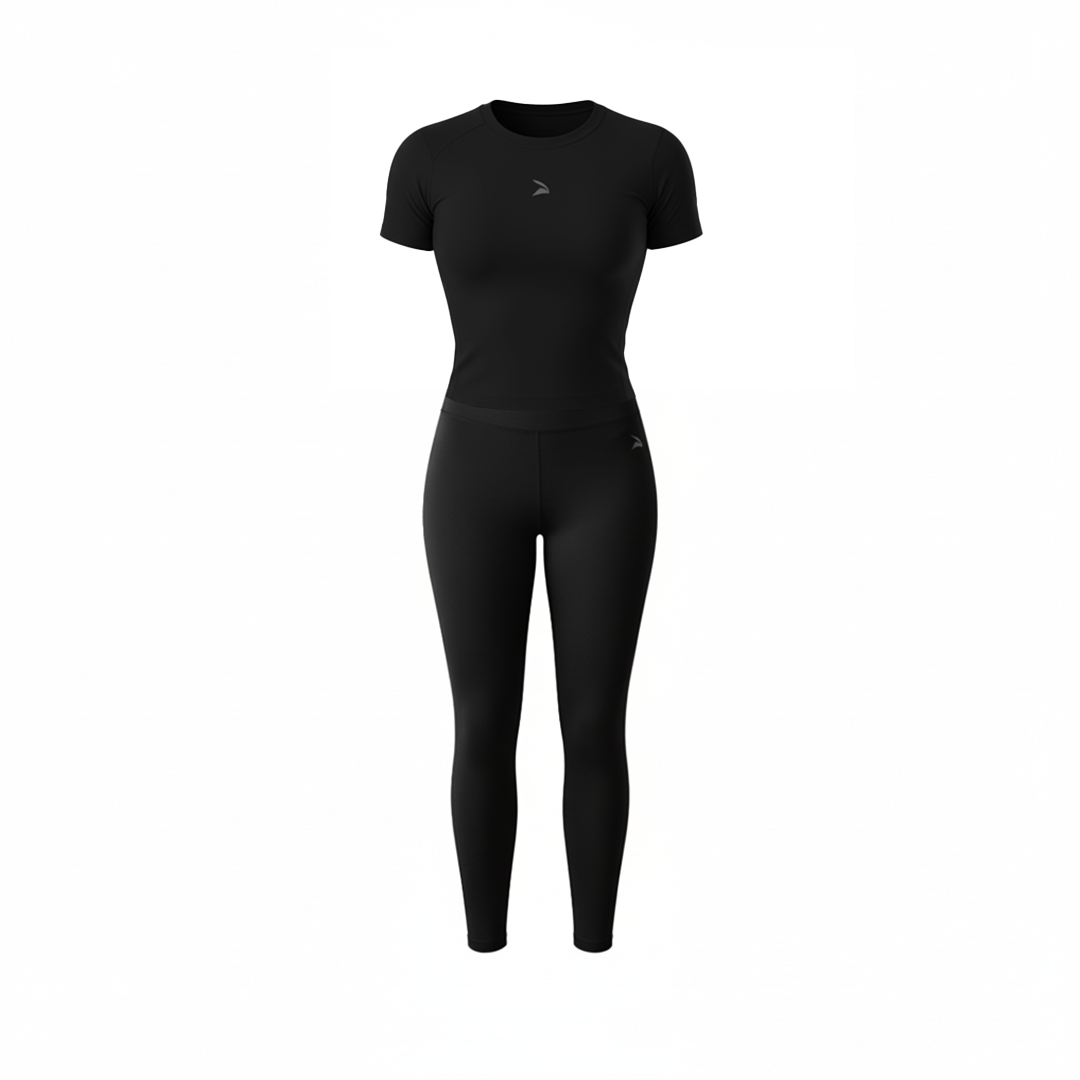 Set Femme GymLynx – Legging Taille Haute + T-Shirt de Compression | Noir / Noir