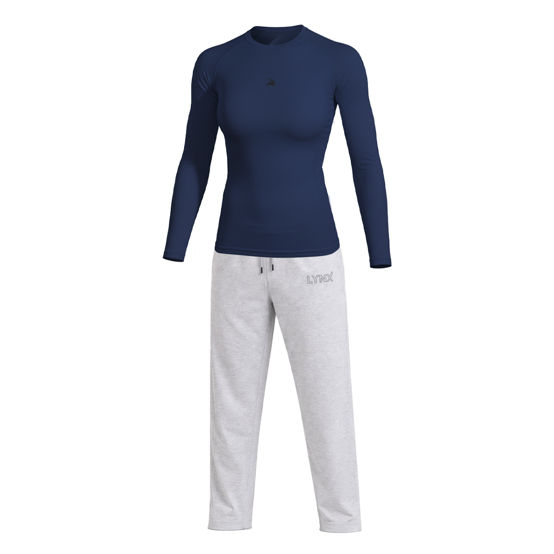 Pack GymLynx Jogger Sport Unisexe Gris + Shirt de Compression Manches Longues Bleu