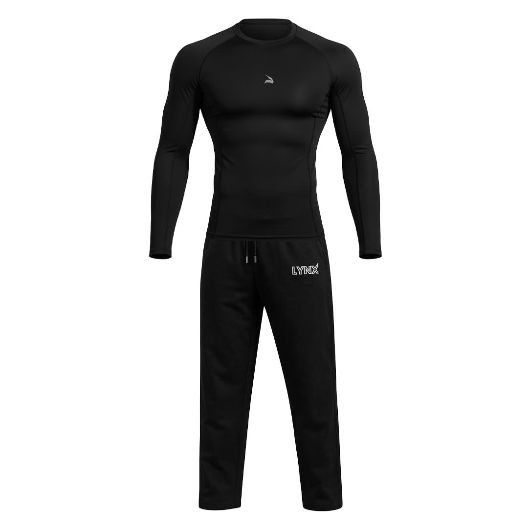 Pack GymLynx Jogger Sport Unisexe Noir + Shirt de Compression Manches Longues Noir