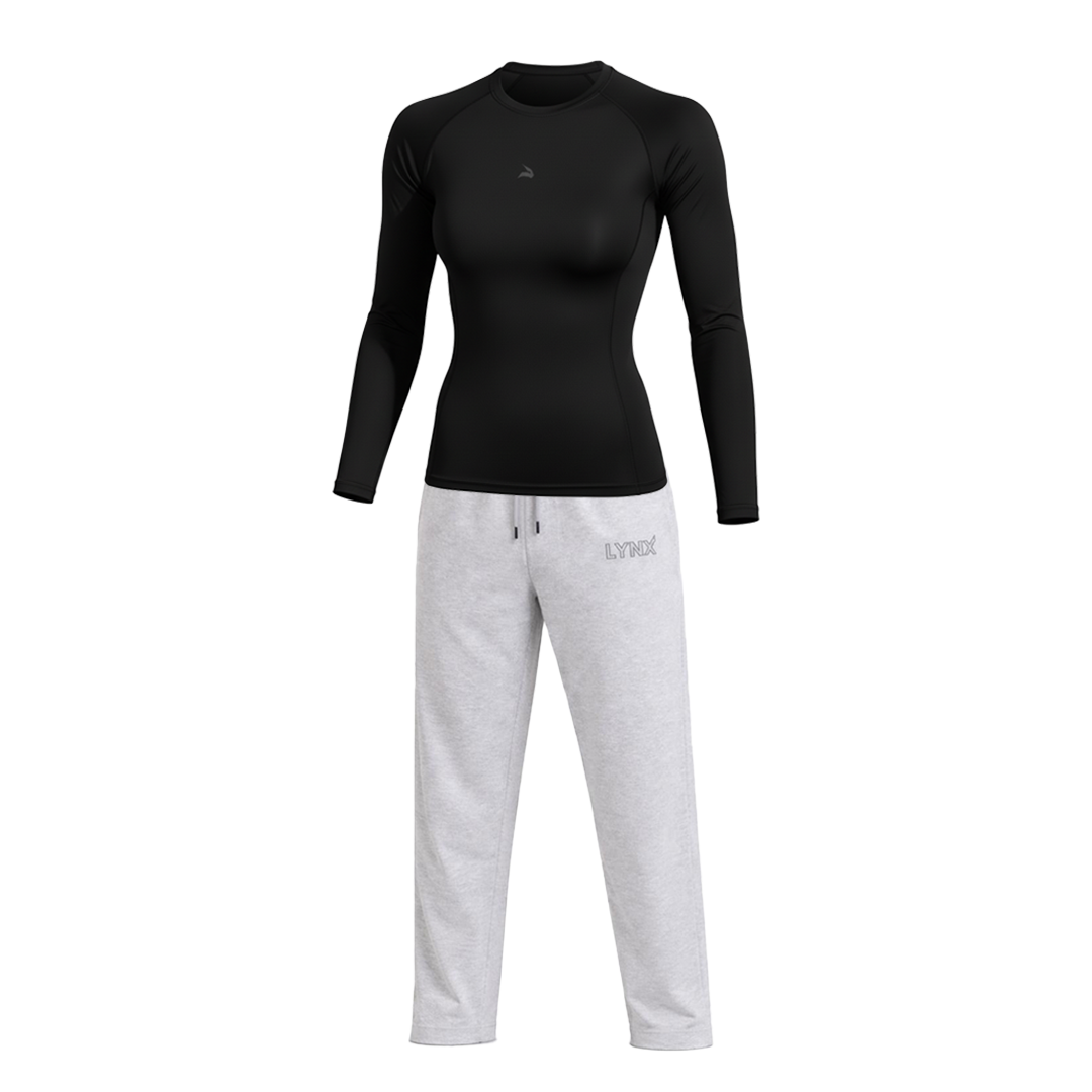 Pack GymLynx Jogger Sport Unisexe Gris + Shirt de Compression Manches Longues Noir