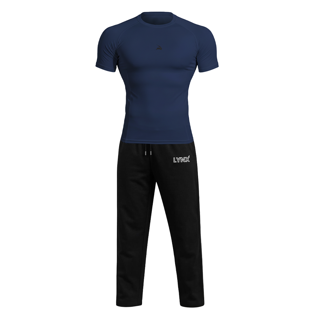 Pack GymLynx Jogger Sport Unisexe Noir + T-Shirt de Compression Unisexe – Bleu