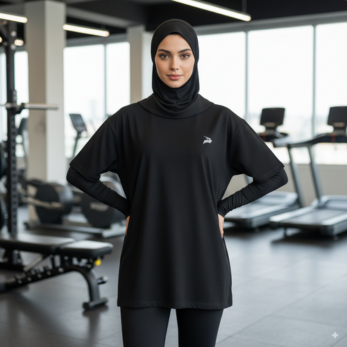 Ensemble Hijabi GYMLYNX – Pull en Coton + Hijab + Pump Cover - Noir