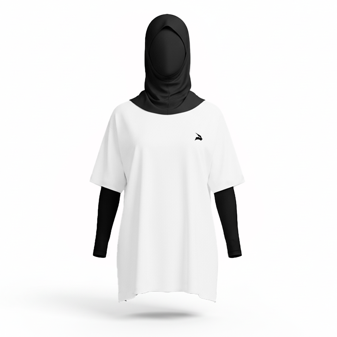 Ensemble Hijabi GYMLYNX – Pull en Coton + Hijab + Pump Cover - Blanc