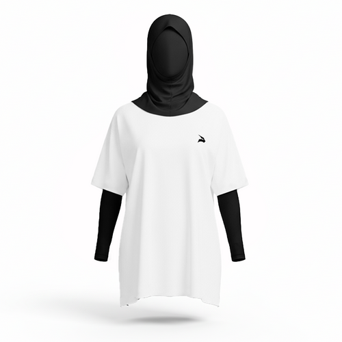 Ensemble Hijabi GYMLYNX – Pull en Coton + Hijab + Pump Cover - Blanc