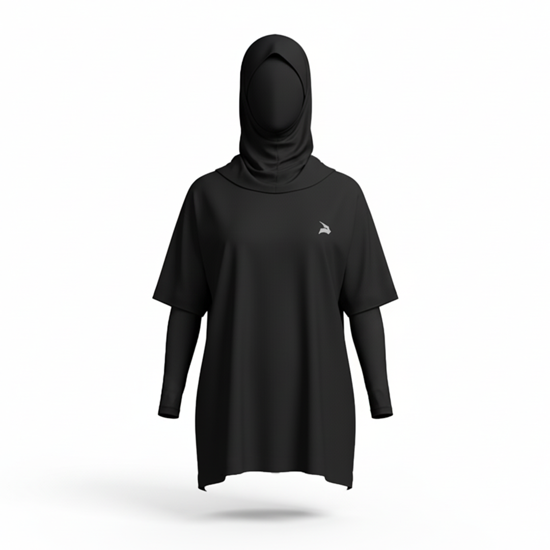 Ensemble Hijabi GYMLYNX – Pull en Coton + Hijab + Pump Cover - Noir