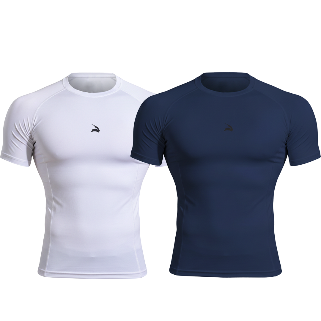 Pack 2x Compression T-Shirt Unisexe GYMLYNX - Blanc & Bleu
