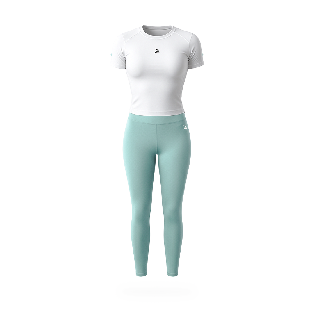 Set Femme GymLynx – Legging Taille Haute + T-Shirt de Compression | Blanc / Vert